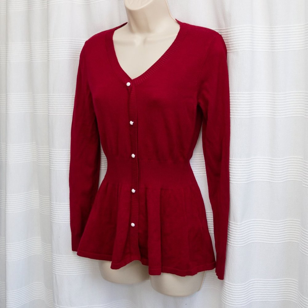 NWOT Crimson Faux Pearl Peplum Sweater - Picture 3 of 10
